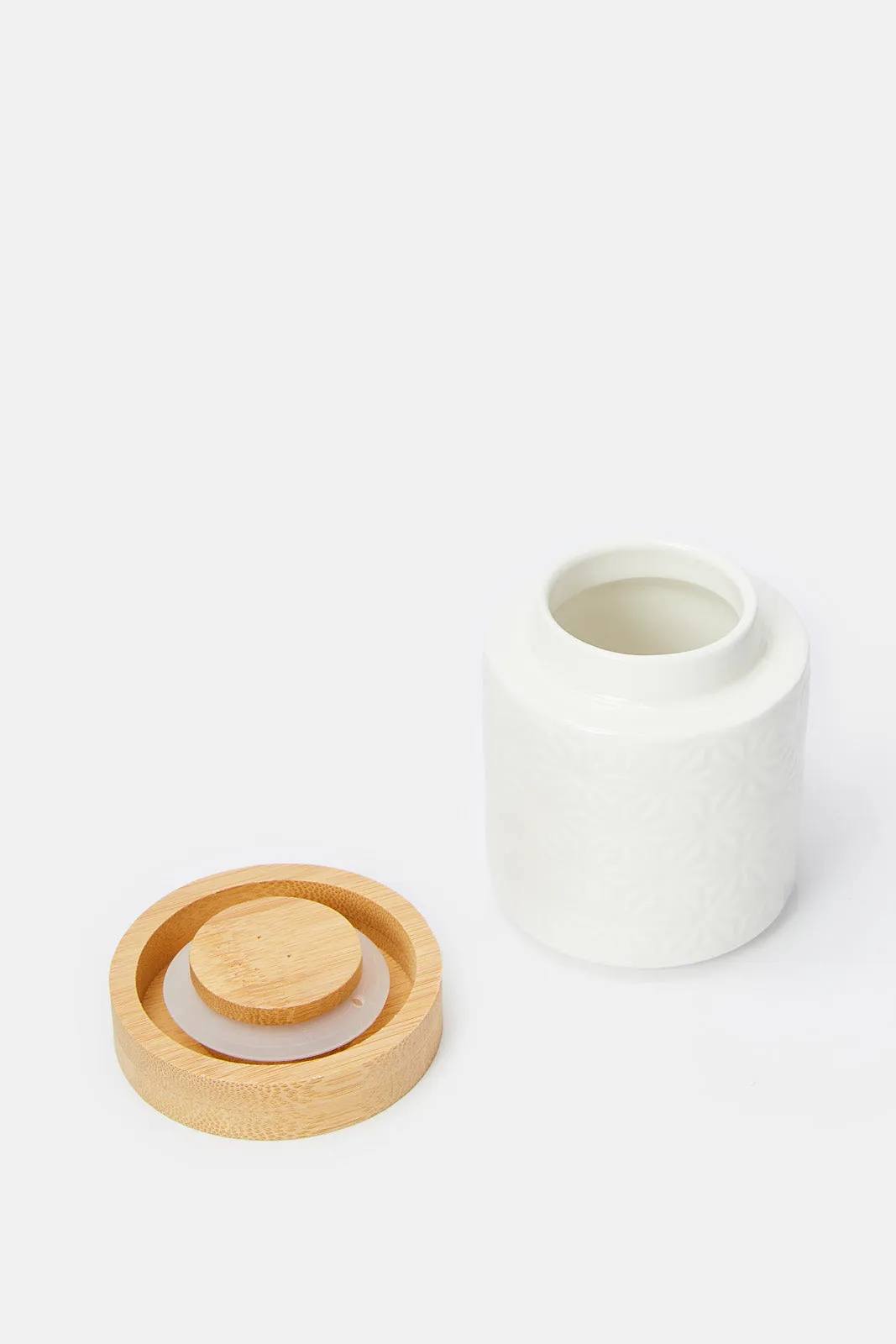 White Geometric Embossed Canister (Small)