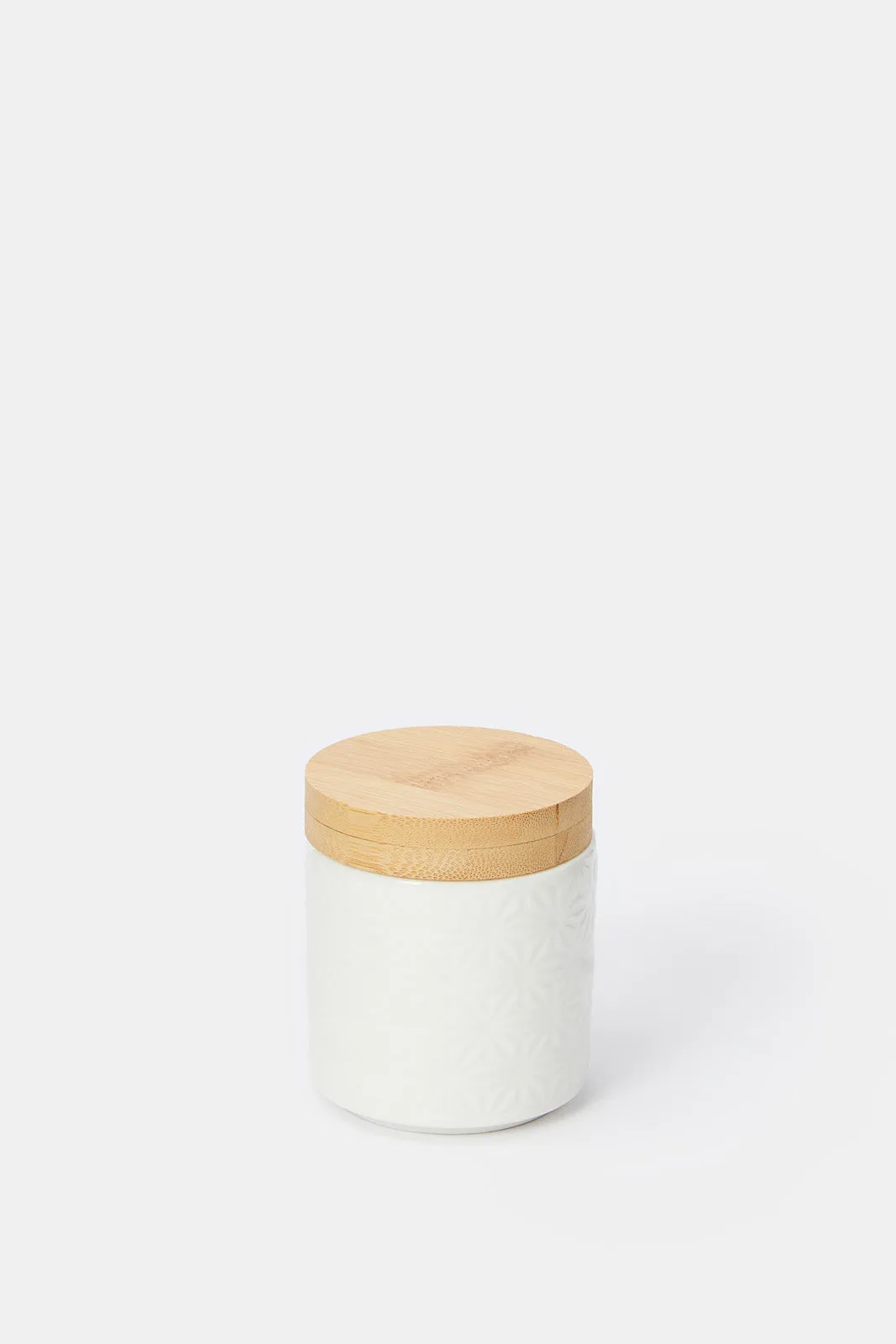 White Geometric Embossed Canister (Small)