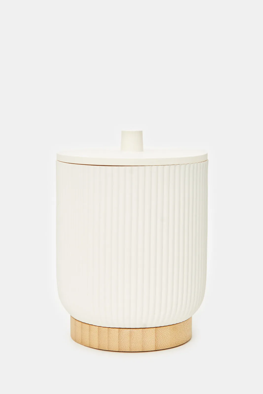 White Ribbed Cotton Jar With Lid