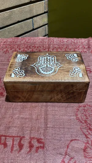 Wooden Hamsa & Evil Eye Box (L)